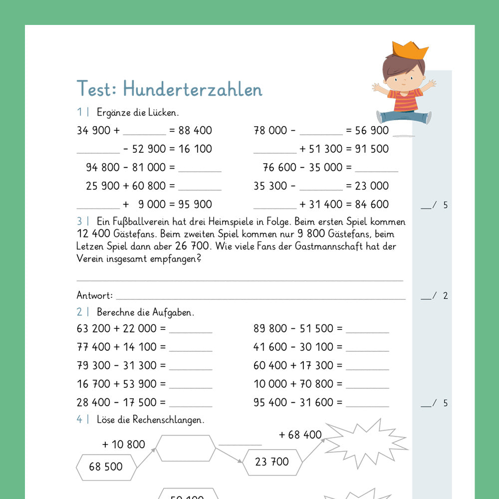 Königspaket: Rechnen mit Hunderterzahlen im Zahlenraum 100 000 (Mathe, 4. Klasse) - inklusive Test