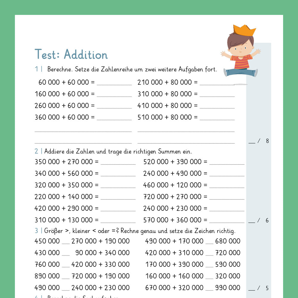 Königspaket: Addition im Zahlenraum 1 000 000 (Mathe, 4. Klasse) - inklusive Test