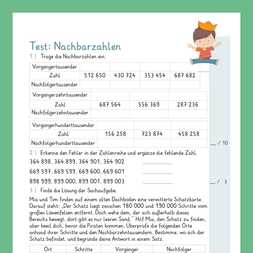 Königspaket: Nachbarzahlen im Zahlenraum 1 000 000 (Mathe, 4. Klasse) - inklusive Test