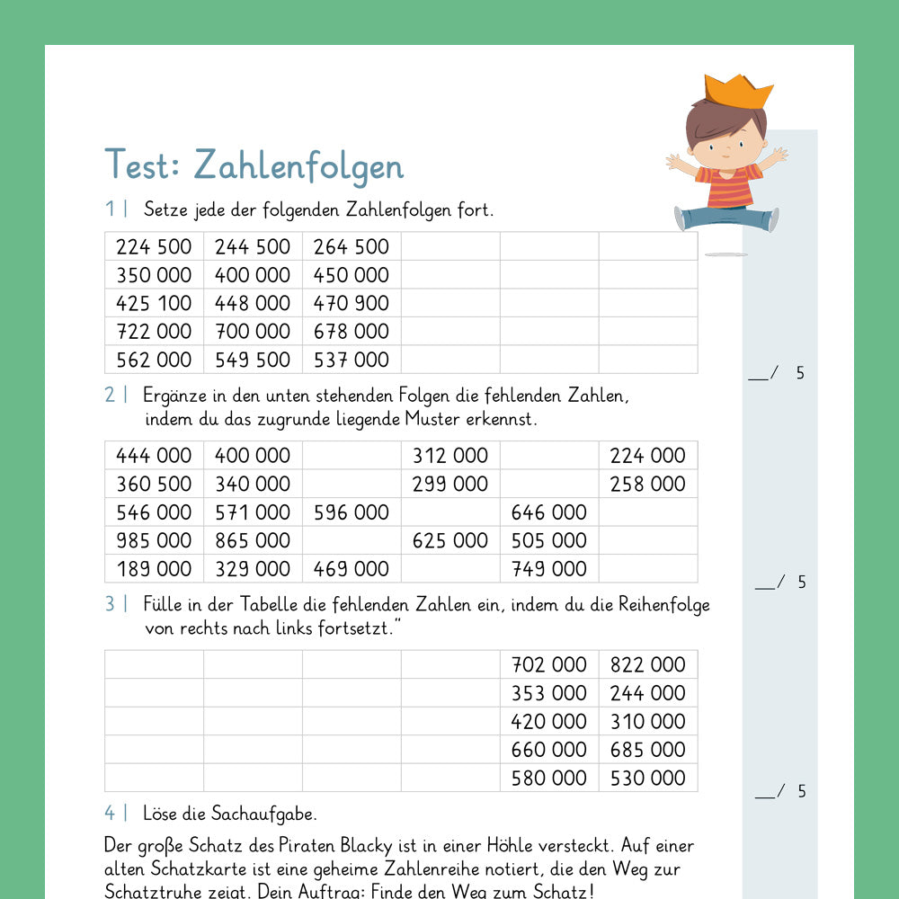 Königspaket: Zahlenfolgen im Zahlenraum 1 000 000 (Mathe, 4. Klasse) - inklusive Test
