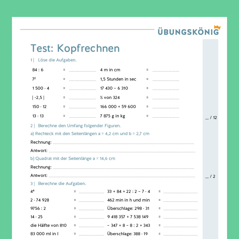 Königspaket: Kopfrechnen (Mathe, 5. Klasse) - inklusive Test
