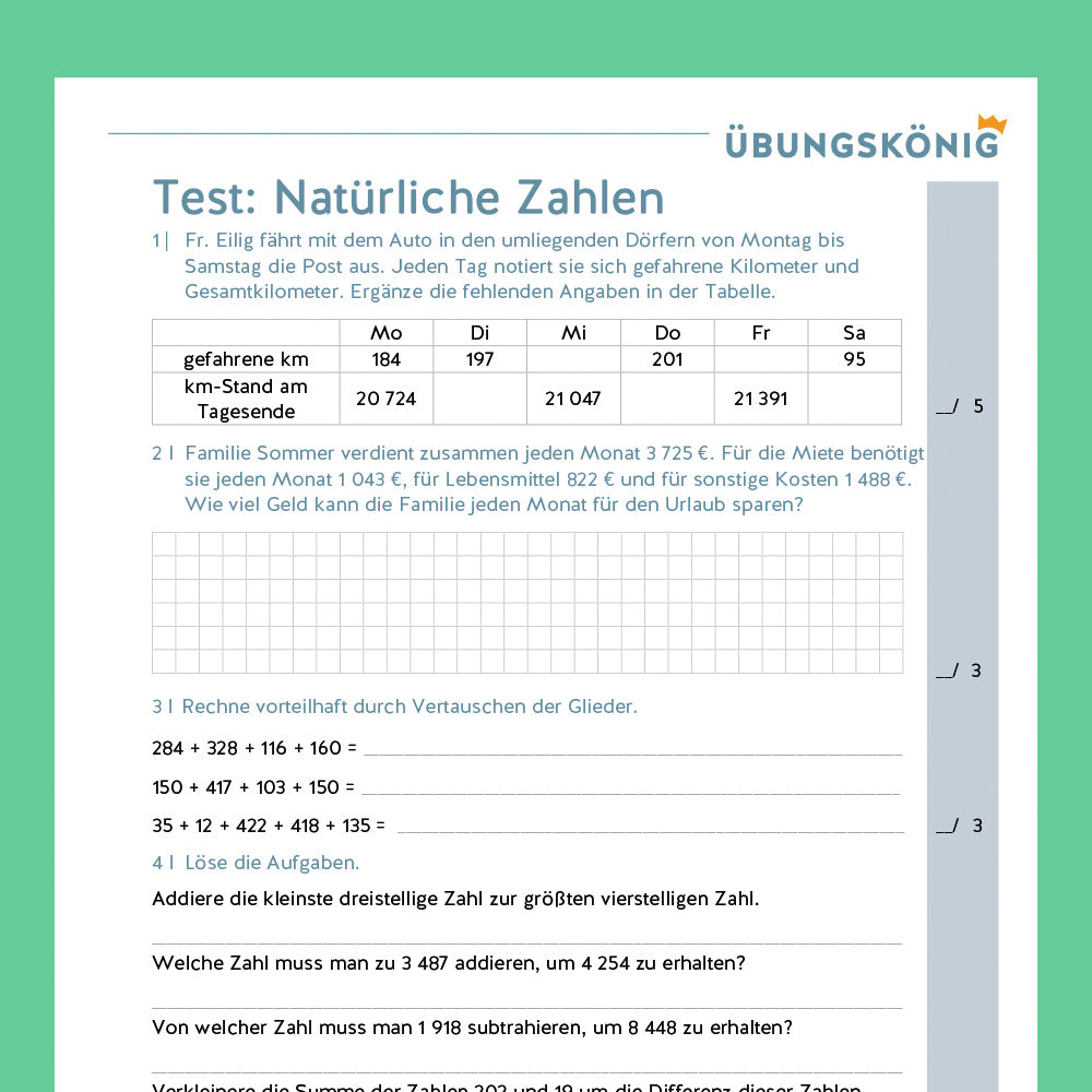 Königspaket: Addition und Subtraktion natürlicher Zahlen (Mathe, 5. Klasse) - inklusive Test!