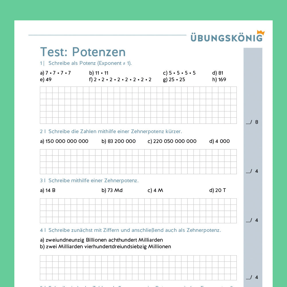 Königspaket: Zehnerpotenzen (Mathe, 5. Klasse) - inklusive Test!