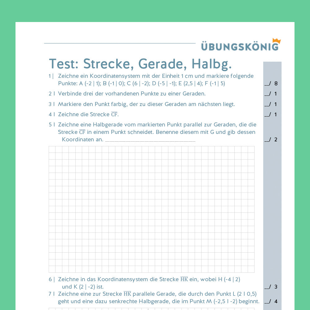 Königspaket: Strecken und Geraden (Mathe, 5. Klasse) - inklusive Test!