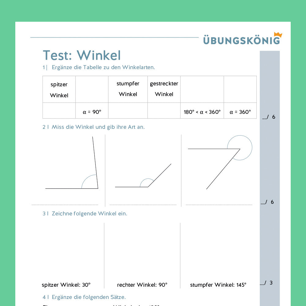 Königspaket: Winkel messen (Mathe, 5. Klasse) - inklusive Test!
