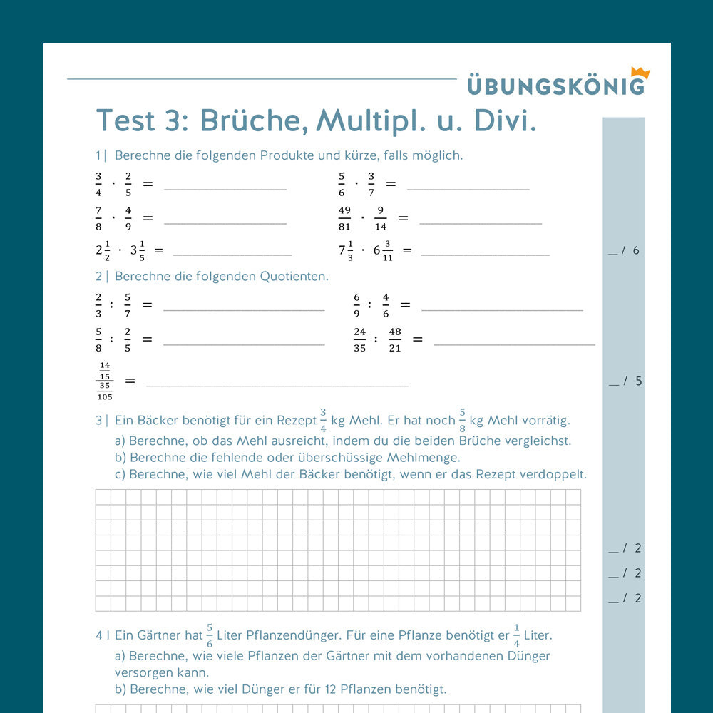 Testsammlung für Mathe, 6. Klasse