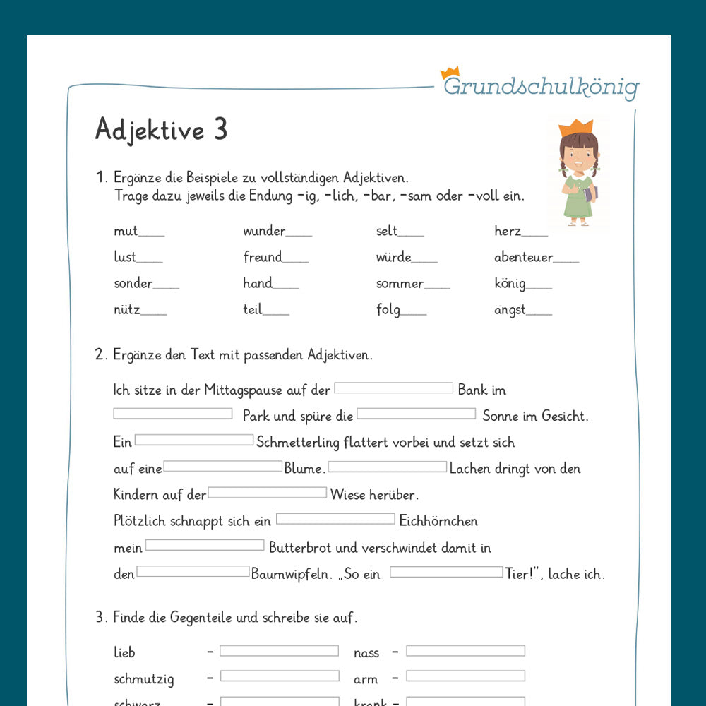 Königspaket: Adjektive 3 (Deutsch, Mittelschule)