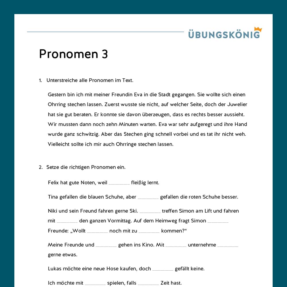 Königspaket: Personalpronomen (Deutsch, Mittelschule)