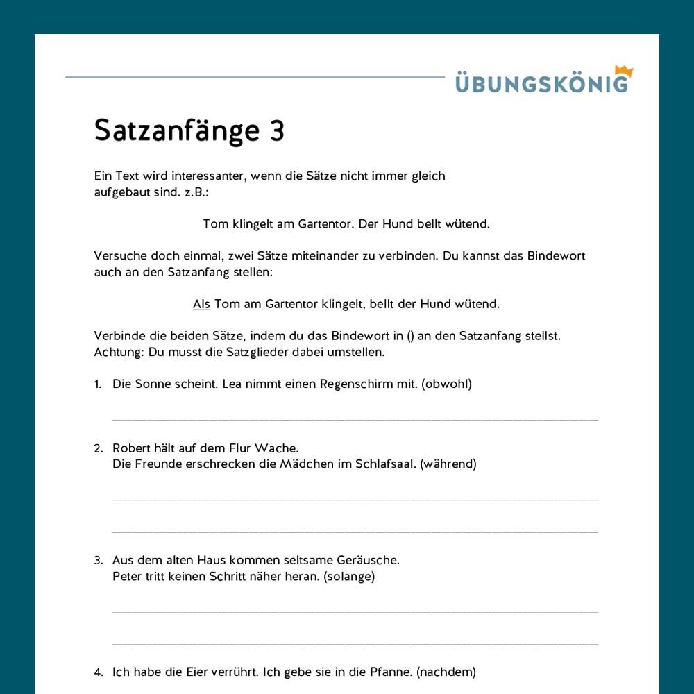 King's Package: Sentence Beginners (German, Middle School)