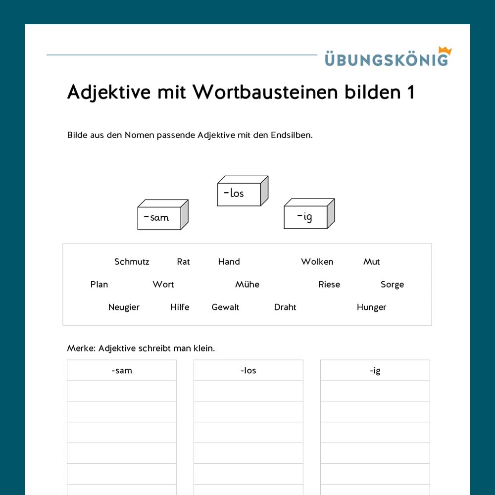 Königspaket: Adjektive (Deutsch, Mittelschule)