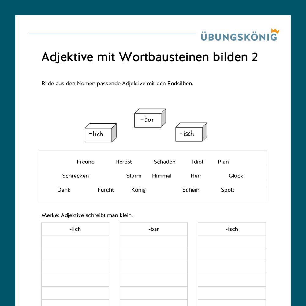 Königspaket: Adjektive (Deutsch, Mittelschule)