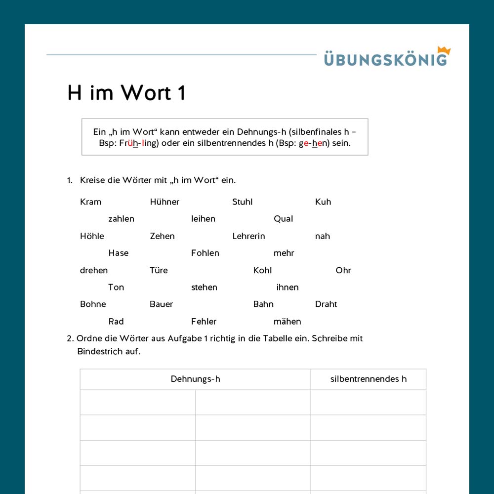 Königspaket: Dehnungs-h (Deutsch, Mittelschule)