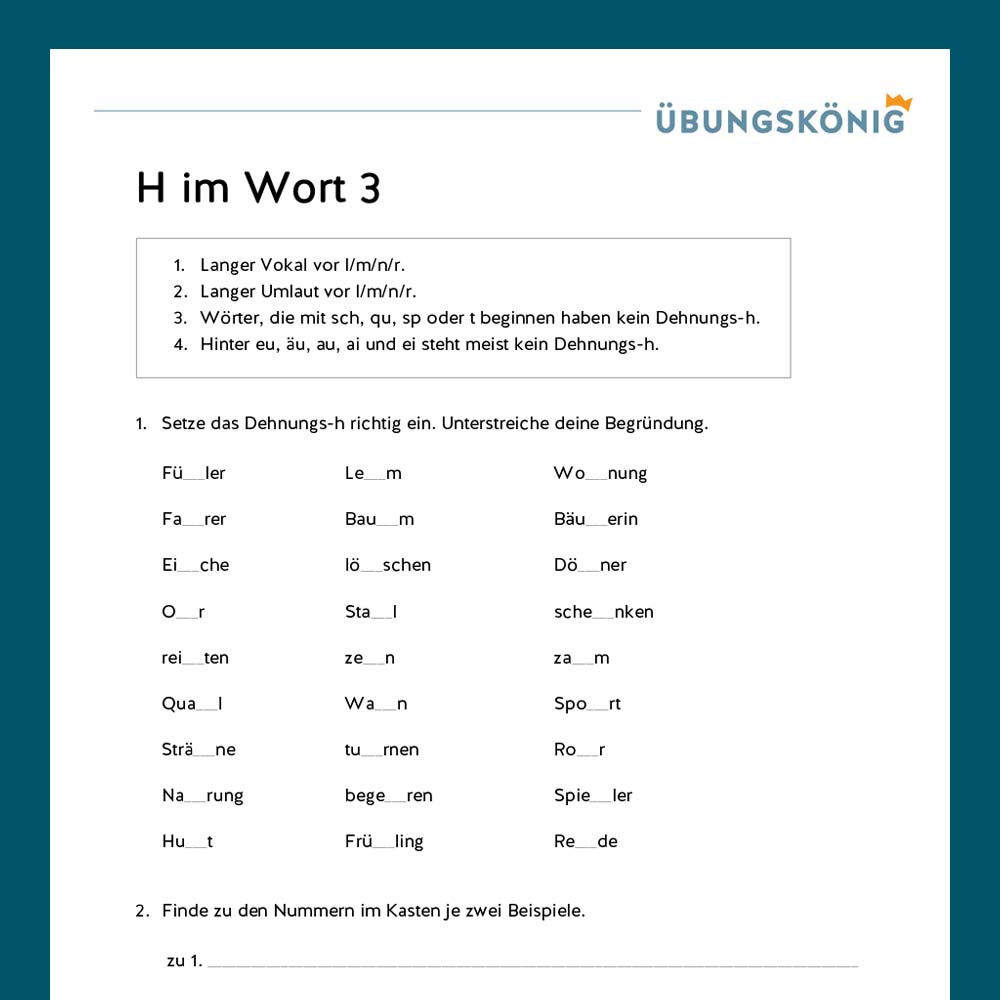 Königspaket: Dehnungs-h (Deutsch, Mittelschule)