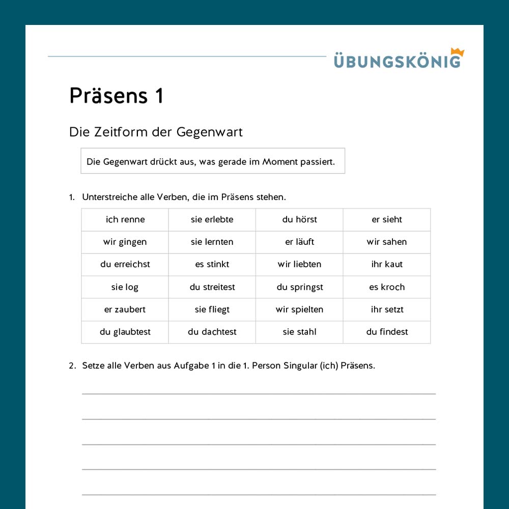 Königspaket: Zeitformen - Präsens (Deutsch, Mittelschule)