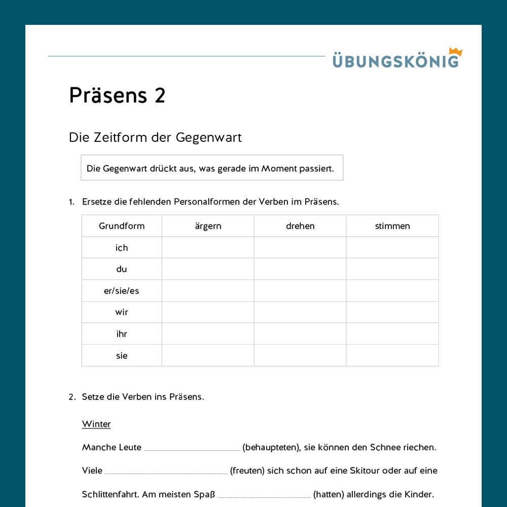 Königspaket: Zeitformen - Präsens (Deutsch, Mittelschule)