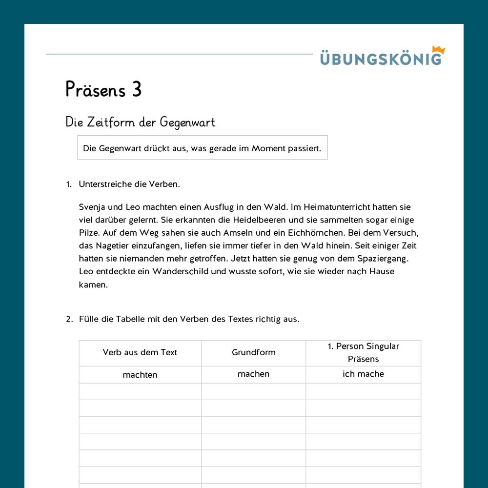 Königspaket: Zeitformen - Präsens (Deutsch, Mittelschule)