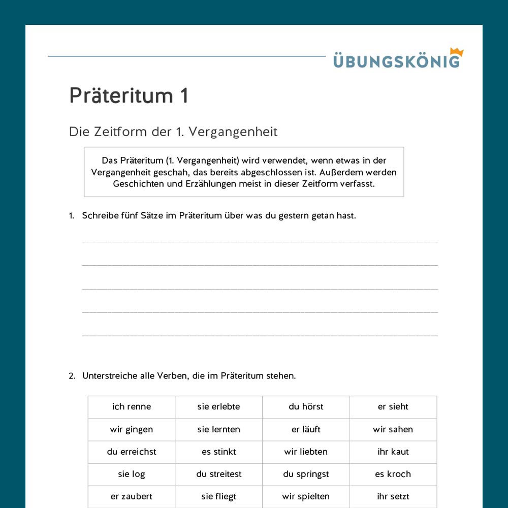 Königspaket: Zeitformen - Präteritum (Deutsch, Mittelschule)