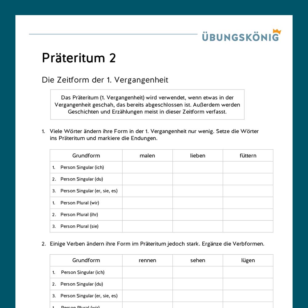 Königspaket: Zeitformen - Präteritum (Deutsch, Mittelschule)