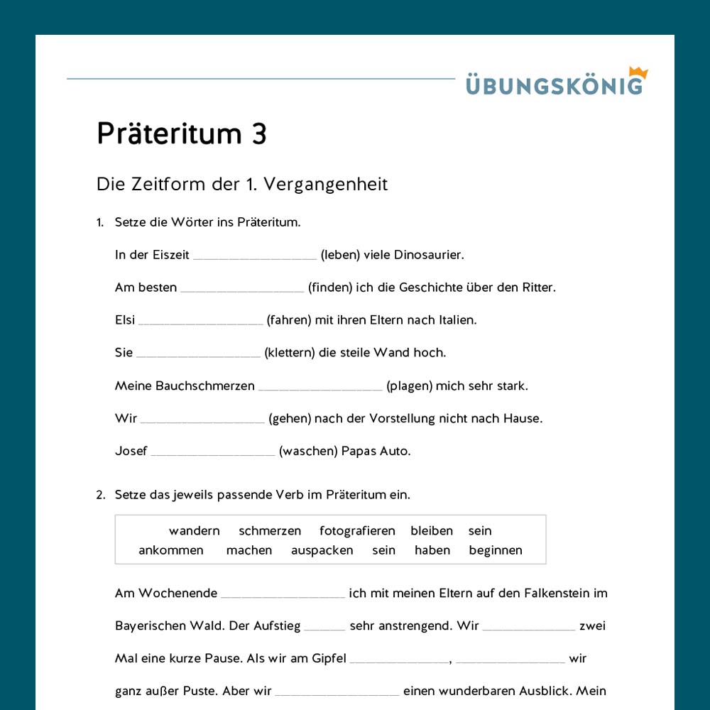 Königspaket: Zeitformen - Präteritum (Deutsch, Mittelschule)