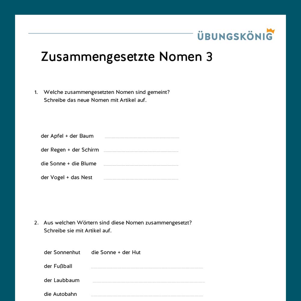 Königspaket: zusammengesetzte Nomen (Deutsch, Mittelschule)