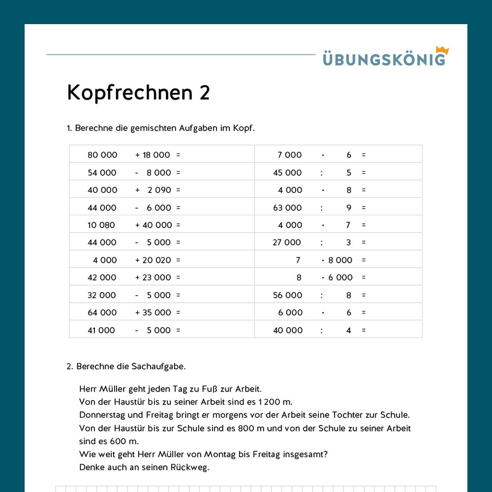 Königspaket: Kopfrechnen ZR 100 000 (Mathe, Mittelschule)