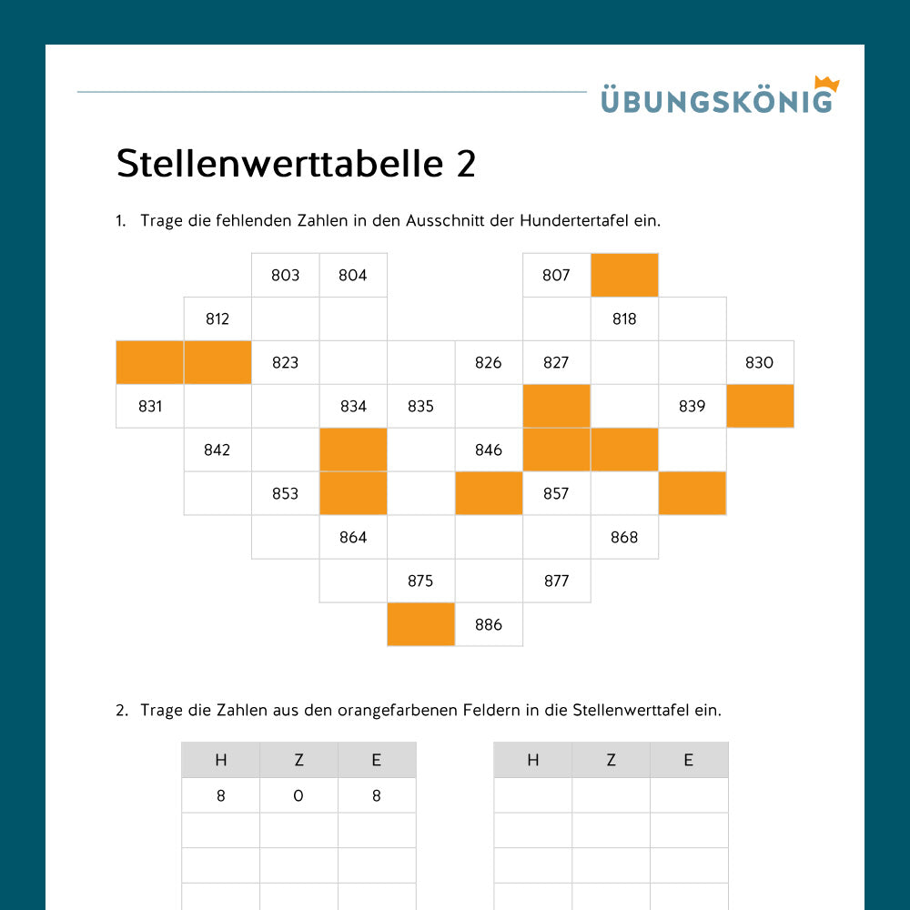 Königspaket: Stellenwerttabelle im ZR 1 000 (Mathe, Mittelschule)