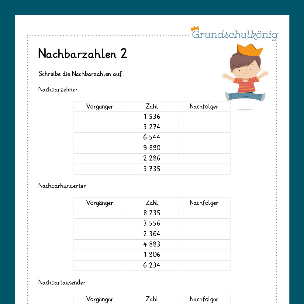 Königspaket: Nachbarzahlen im Zahlenraum 10 000 (Mathe, 4. Klasse) - inklusive Test