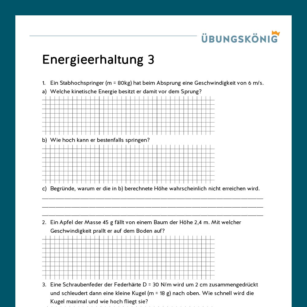 Königspaket: Energieerhaltung (Physik, 8. Klasse)