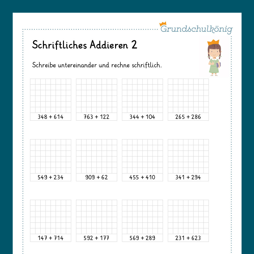 Königspaket: Schriftliches Addieren im ZR 1 000 (Mathe, 3. Klasse) - inklusive Test