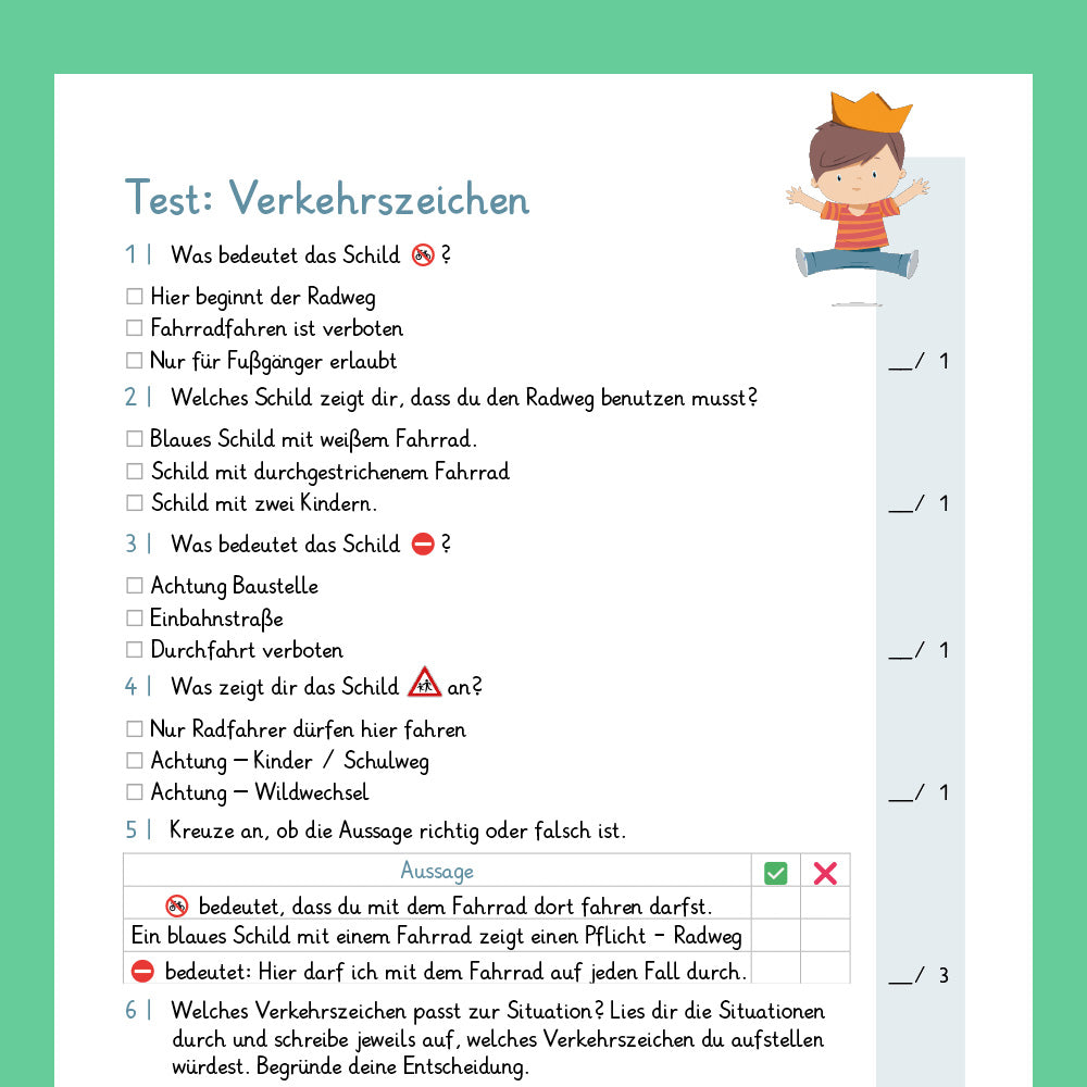 Königspaket: Verkehrszeichen (Sachkunde, 3. & 4. Klasse) - inklusive Test
