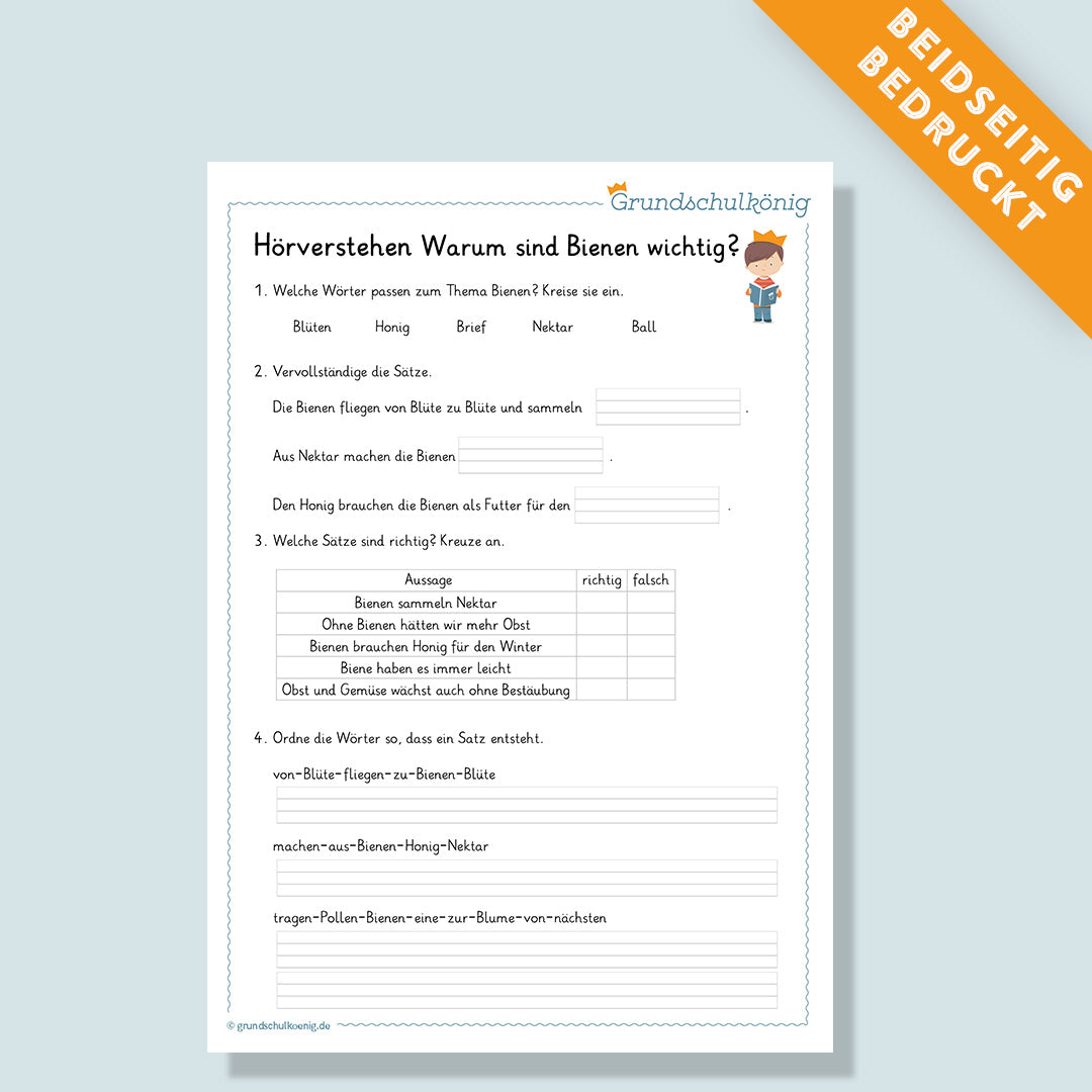 Hörverstehen "Warum sind Bienen wichtig" inkl. Audio (Deutsch, 2. Klasse)