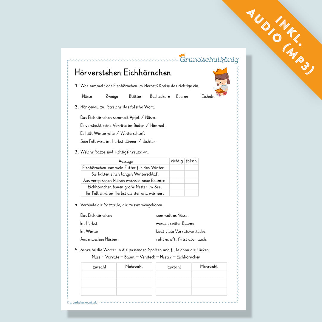 Hörverstehen "Das Eichhörnchen" inkl. Audio (Deutsch, 3. Klasse)