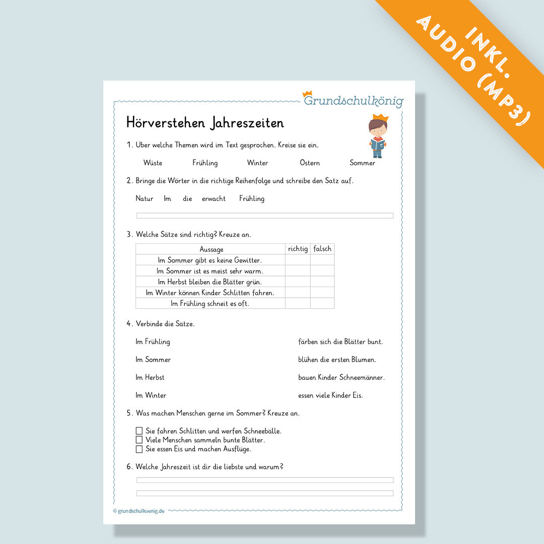 Hörverstehen "Jahreszeiten" inkl. Audio (Deutsch, 3. Klasse)