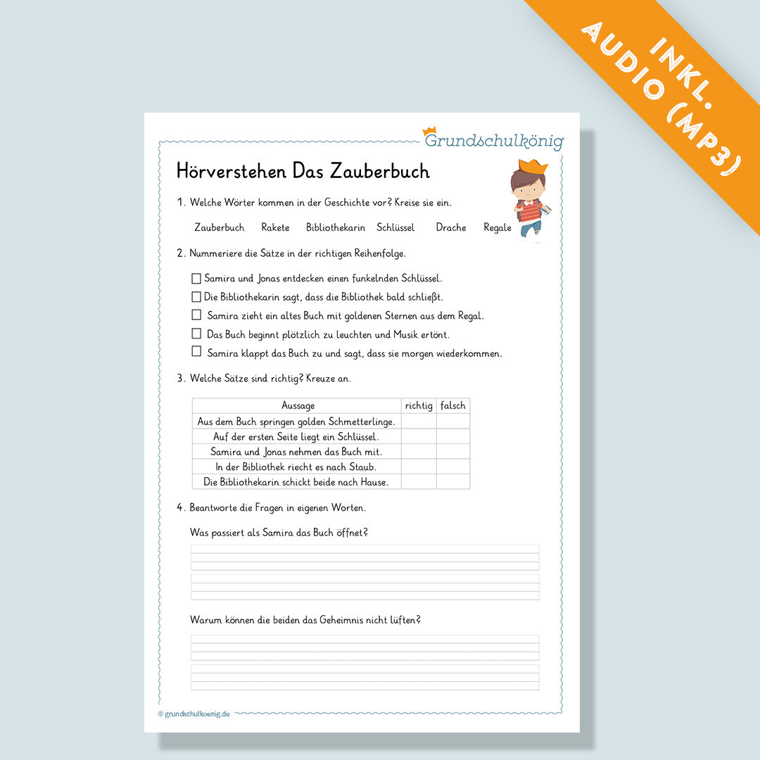 Hörverstehen "Das Zauberbuch" inkl. Audio (Deutsch, 2. Klasse)