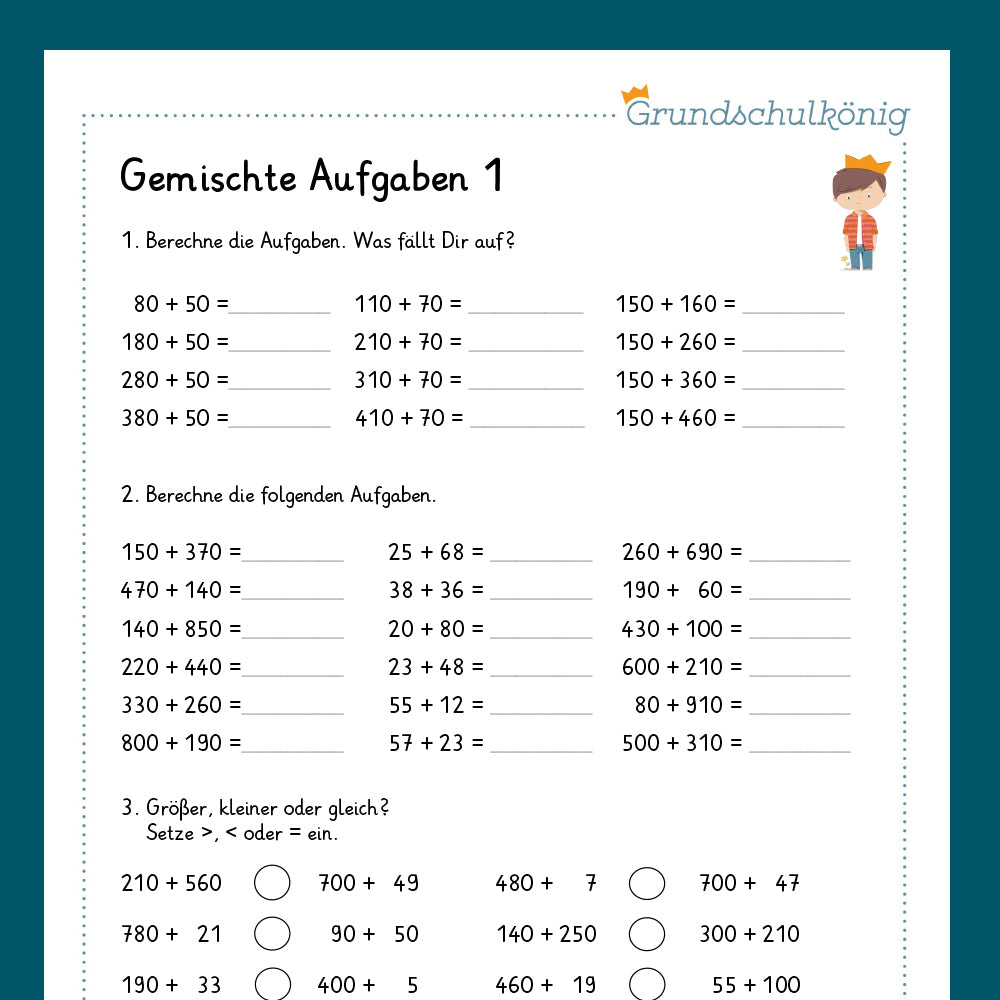 Königspaket: Gemischte Aufgaben im ZR 1 000 (Mathe, 3. Klasse) - inklusive Test