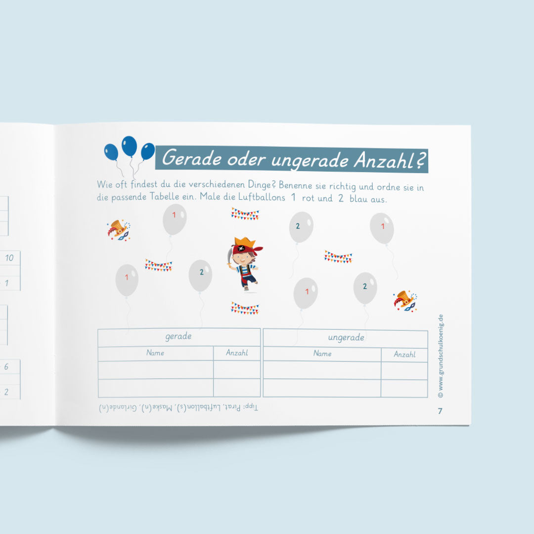 Freiarbeitsheft für die 1. Klasse: Fasching (Mathe & Deutsch)
