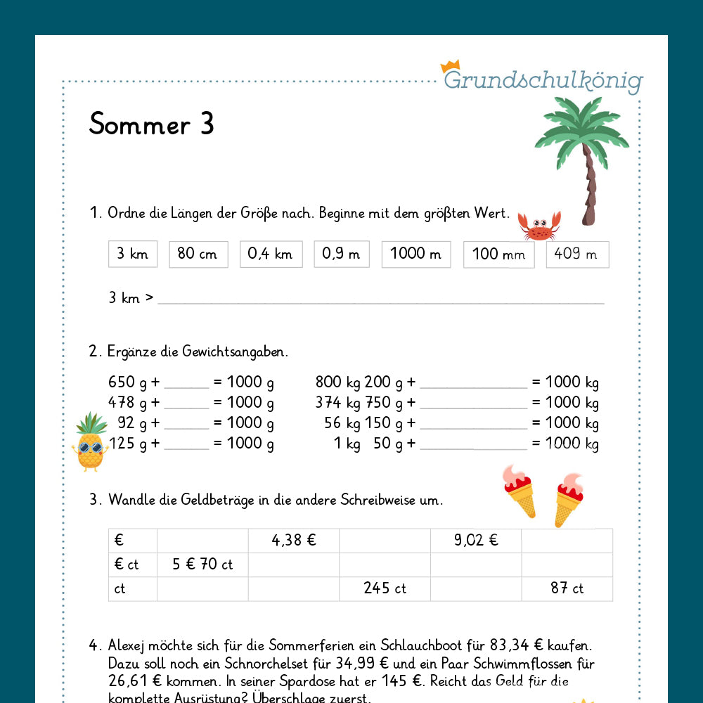 King's Package: Summer (Math, 3rd Grade)
