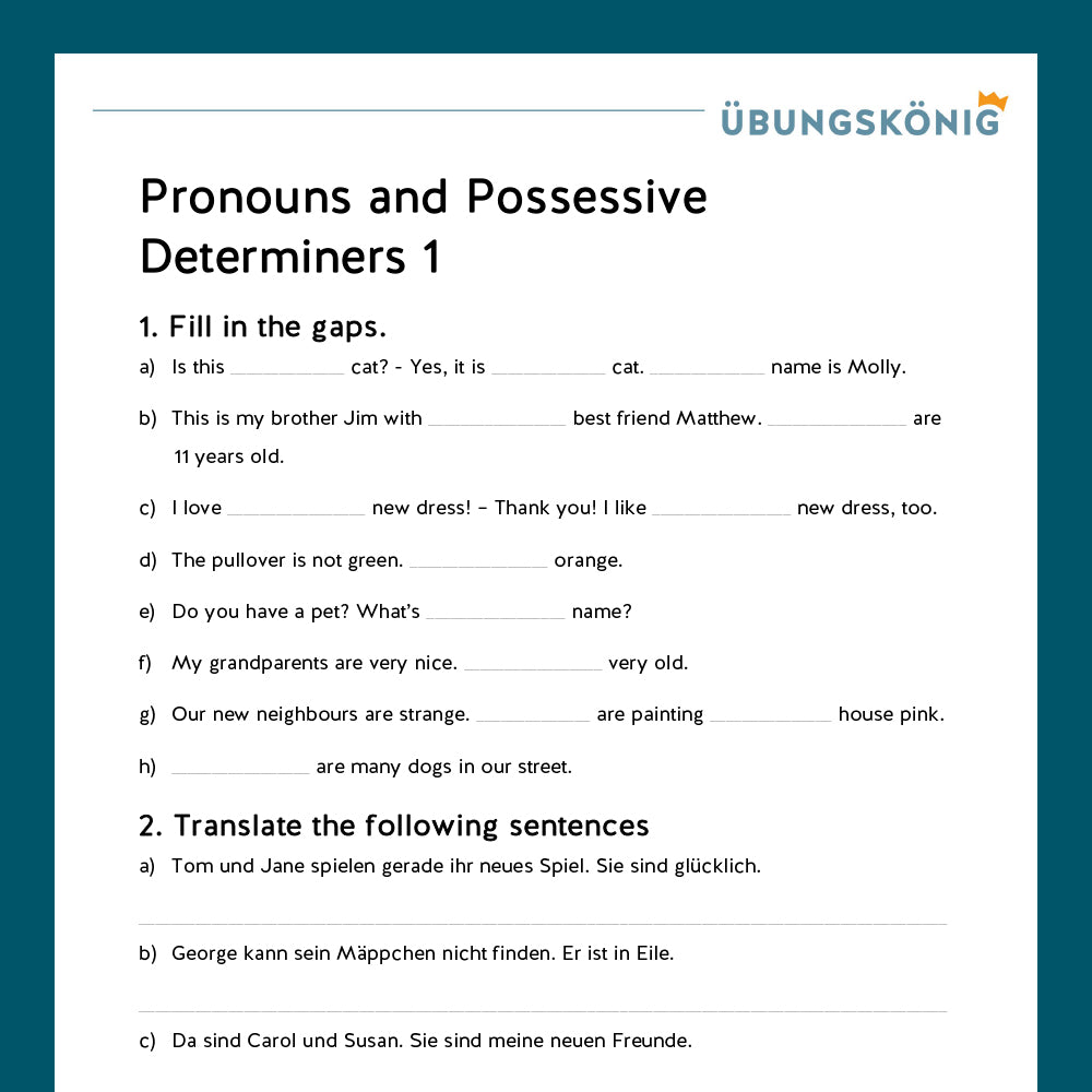 Königspaket: Personalpronomen und Possessivbegleiter (Englisch, 5. Klasse) - inklusive Test
