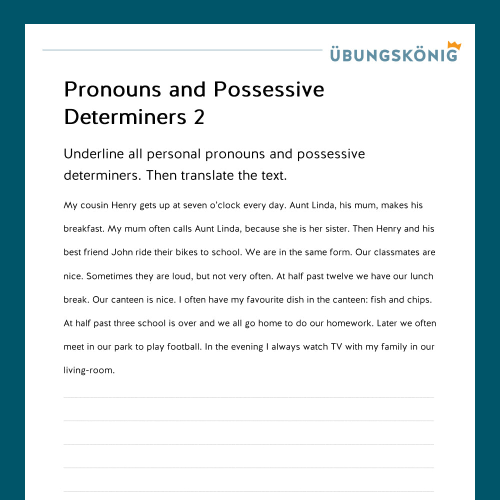 Königspaket: Personalpronomen und Possessivbegleiter (Englisch, 5. Klasse) - inklusive Test