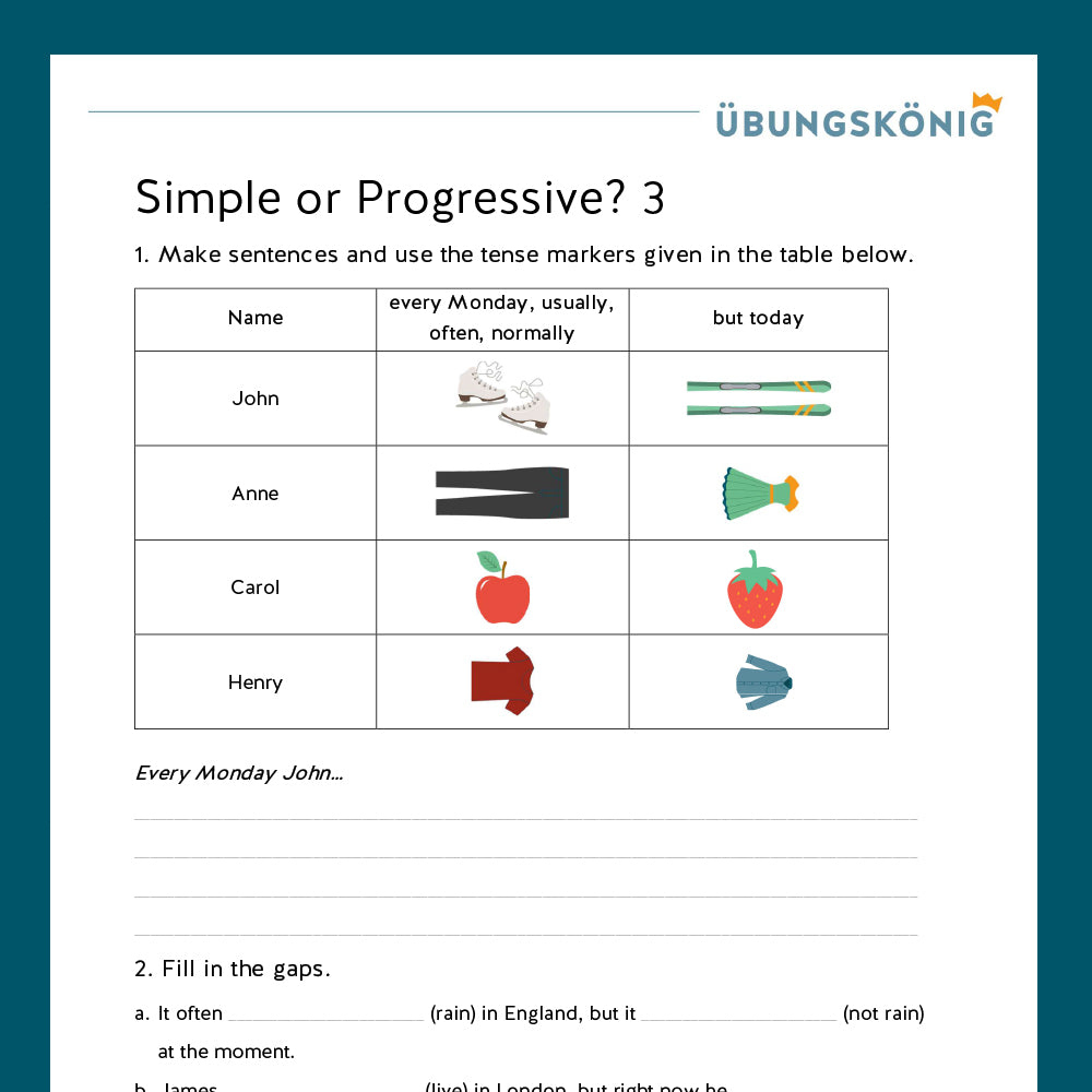 Königspaket: Simple Present or Present Progressive (Englisch, 5. Klasse) - inklusive Test!