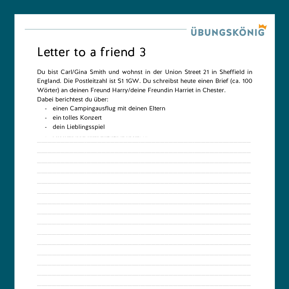 Königspaket: Text Production - Letter to a friend (Englisch, 5. Klasse)
