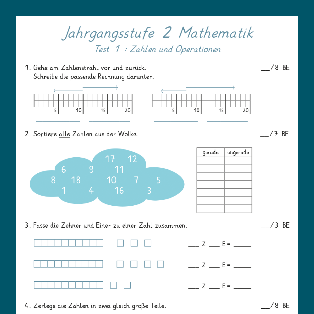 Mathe: Jahrgangsstufentest zum Stoff der 1. Klasse