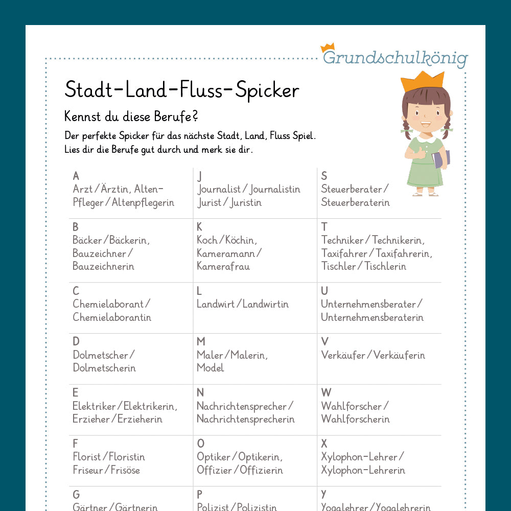 King's package: Cheat sheets for the City-Country-River blocks