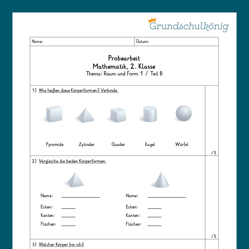 Mathe, 2. Klasse: Zwei Proben - Raum und Form 1