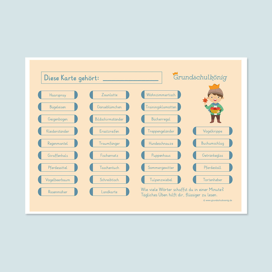 Blitzlesekarte - mit langen Wörtern
