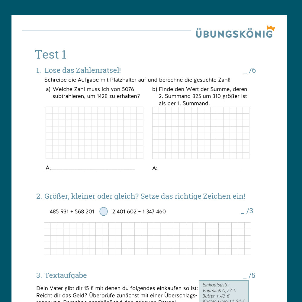 7-Tage-Challenge zur Addition und Subtraktion natürlicher Zahlen, 5. Klasse