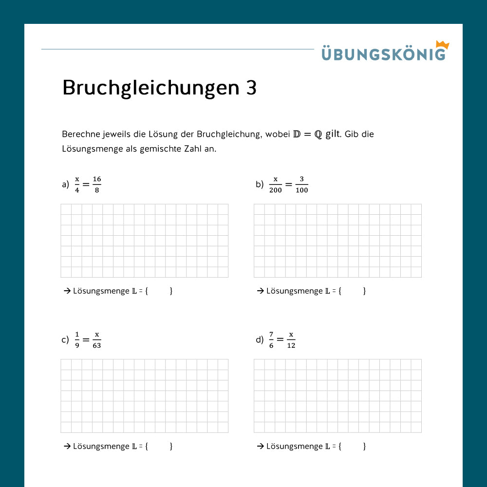 Königspaket: Bruchgleichungen (Mathe, 7. Klasse)