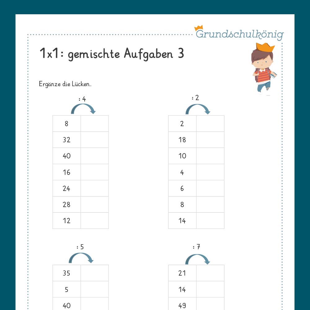 Königspaket: Gemischte Aufgaben im 1x1 - Teil 4 (Mathe, 2. Klasse)