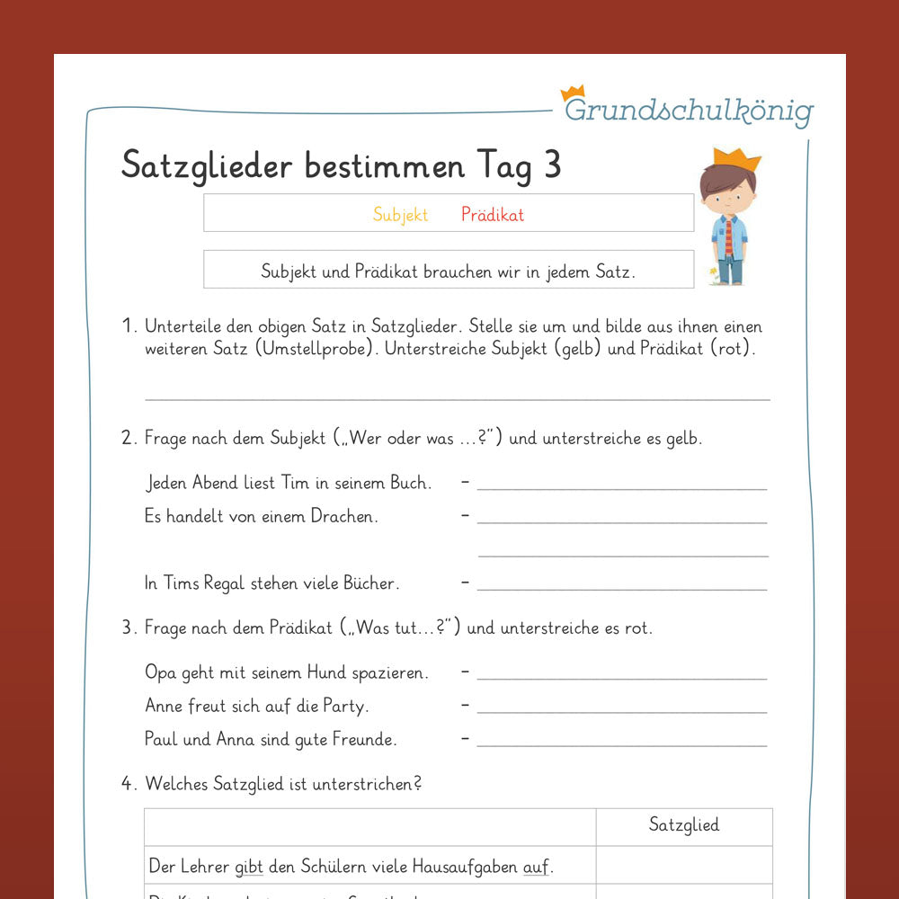 Determining Sentence Parts - The 14-Day Training for the 4th Grade