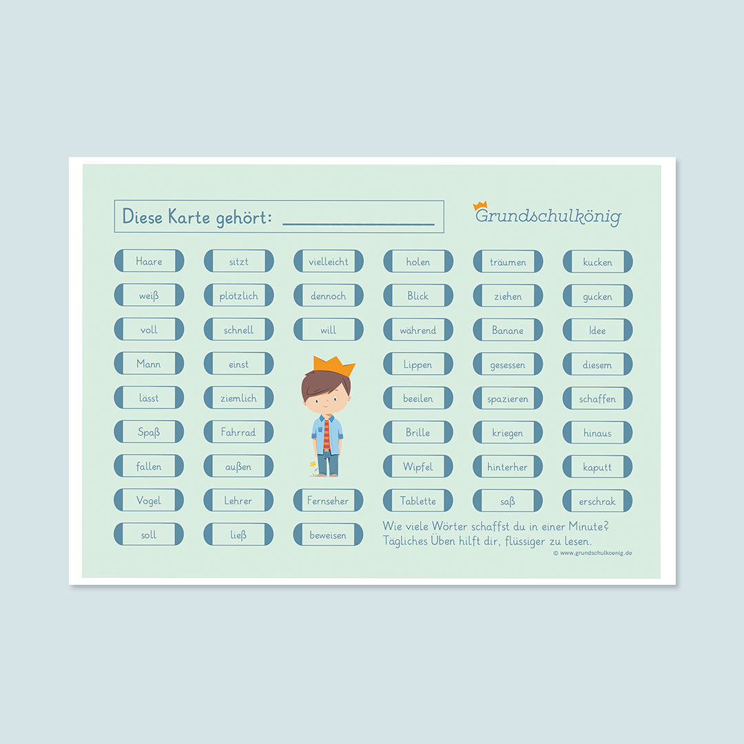 Flash reading card - with error words